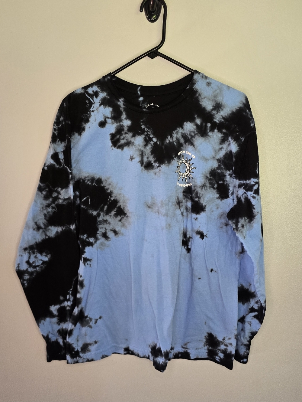 Last Call Co. Tie-Dye Black and Light Blue Long Sleeve Tee